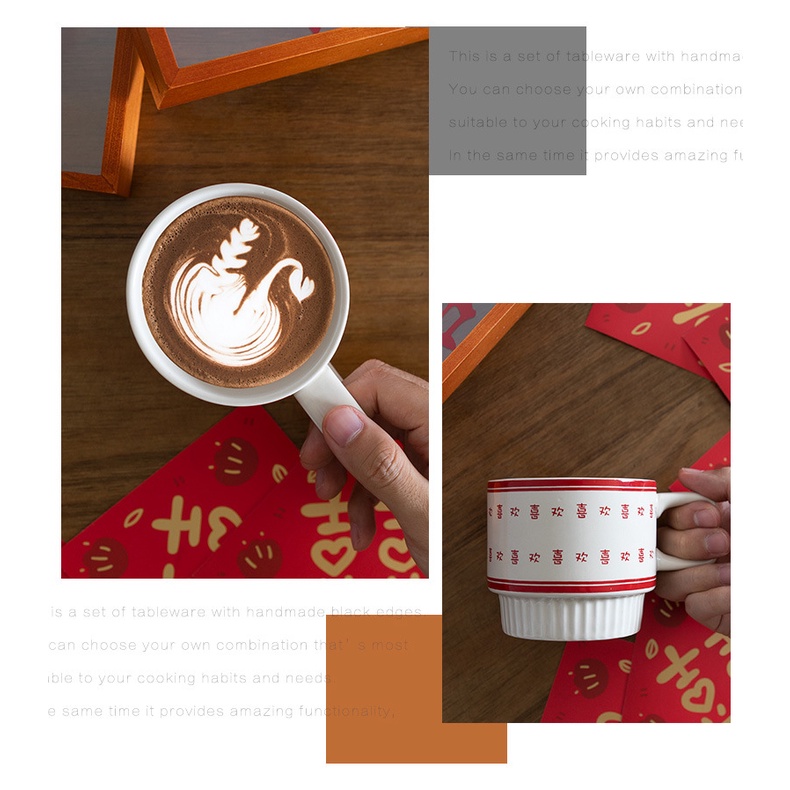 Cốc sứ cao cấp uống trà, cafe 320ml in chữ hỷ quà mừng đám cưới