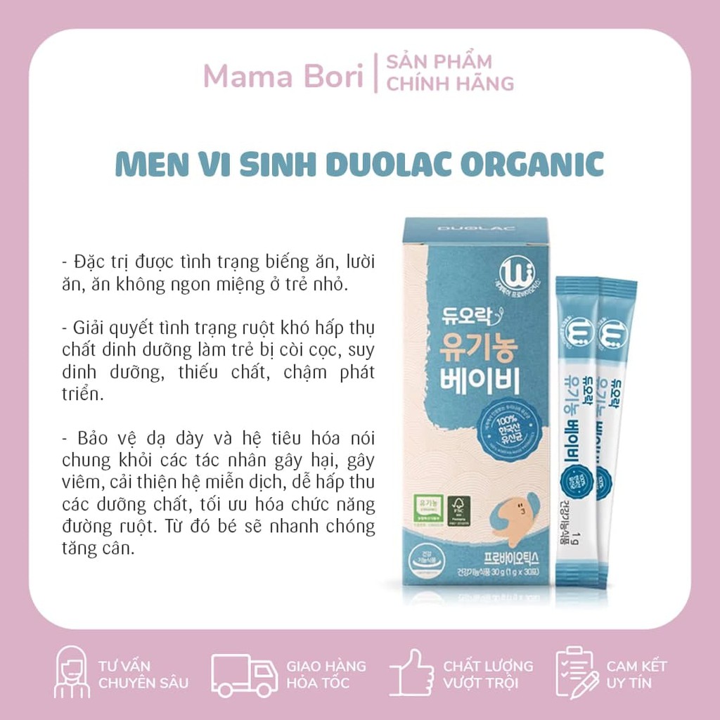 [Hàng chuẩn Air - Cam kết chính hãng] Men Vi Sinh Duolac Organic Hàn Quốc hỗ trợ tiêu hóa cho trẻ ăn ngon miệng (30 gói)