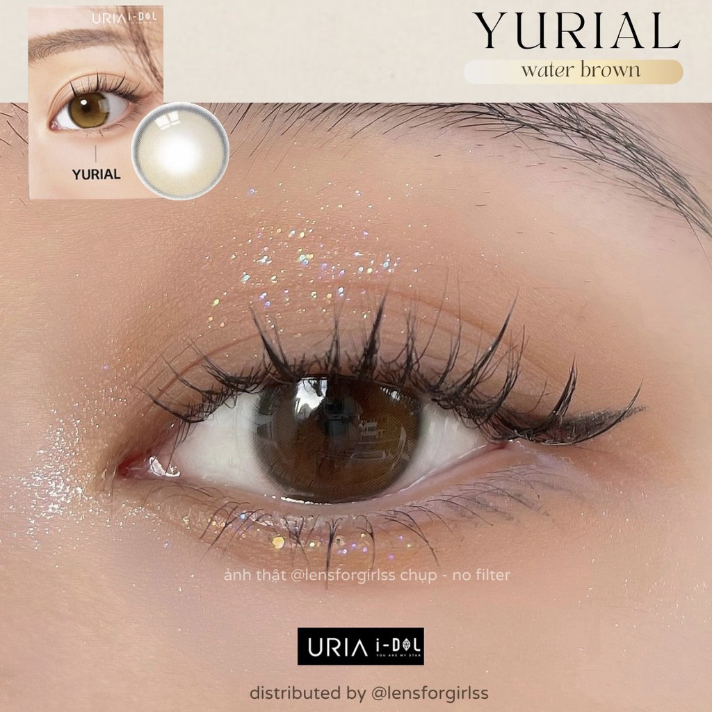 Kính áp tròng cao cấp hiệu ứng phủ bóng hot trend Yurial Water Brown chính hãng IDOL LENS | HSD 8-12 tháng | Lens cận