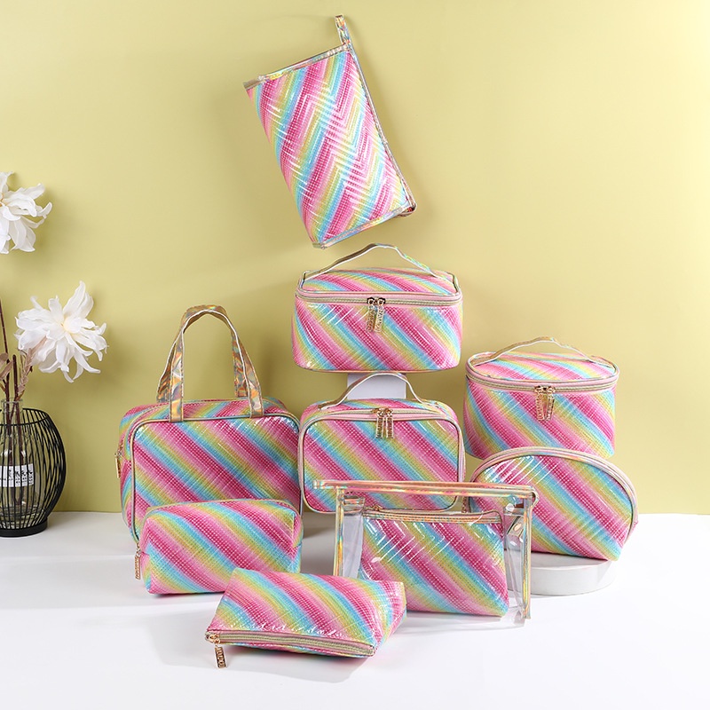 Túi Đựng Mỹ Phẩm Họa Tiết Sọc Cầu Vồng Xinh Xắn