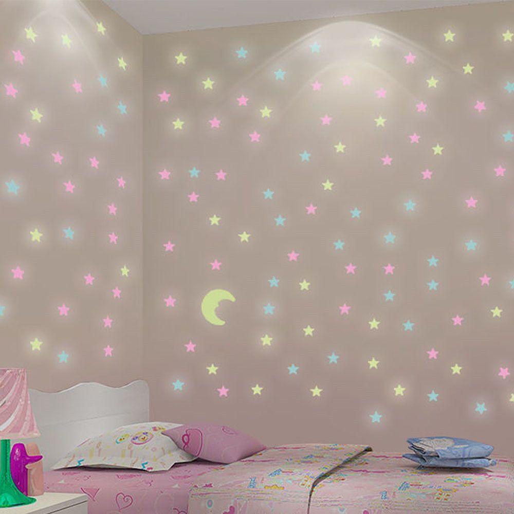 Set 100 Miếng Dán Tường Dạ Quang Hình Ngôi Sao 3D DIY Trang Trí Phòng Ngủ/Trần Nhà Cho Bé