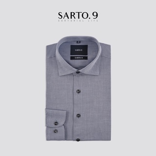 Sơ mi Nam, ghi, cổ Widespread, họa tiết Herringbone. Sarto9 vải Cotton thoáng mát