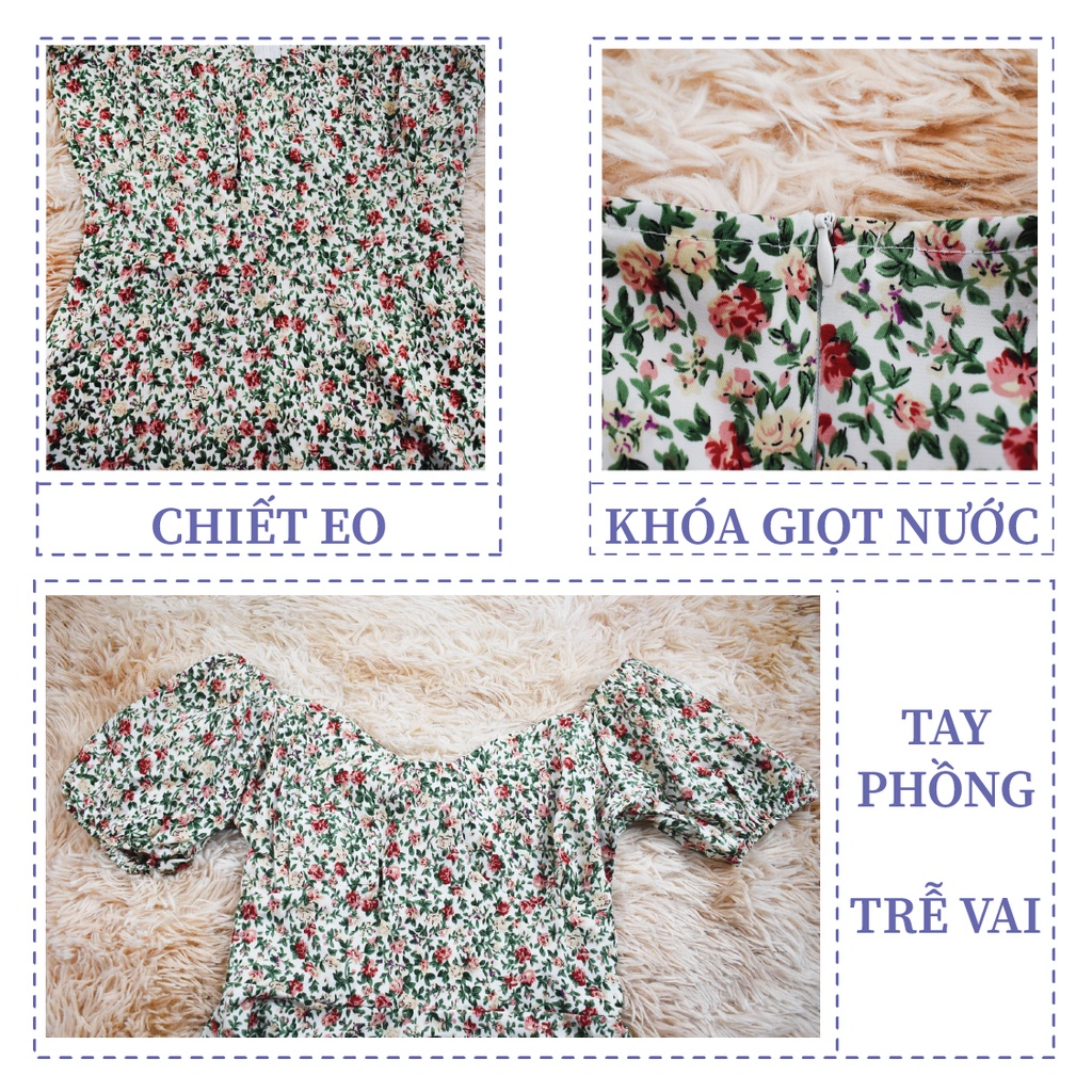 Đầm hoa nhí trễ hở vai tay phồng đẹp mặc nhà SheLiin ĐD02