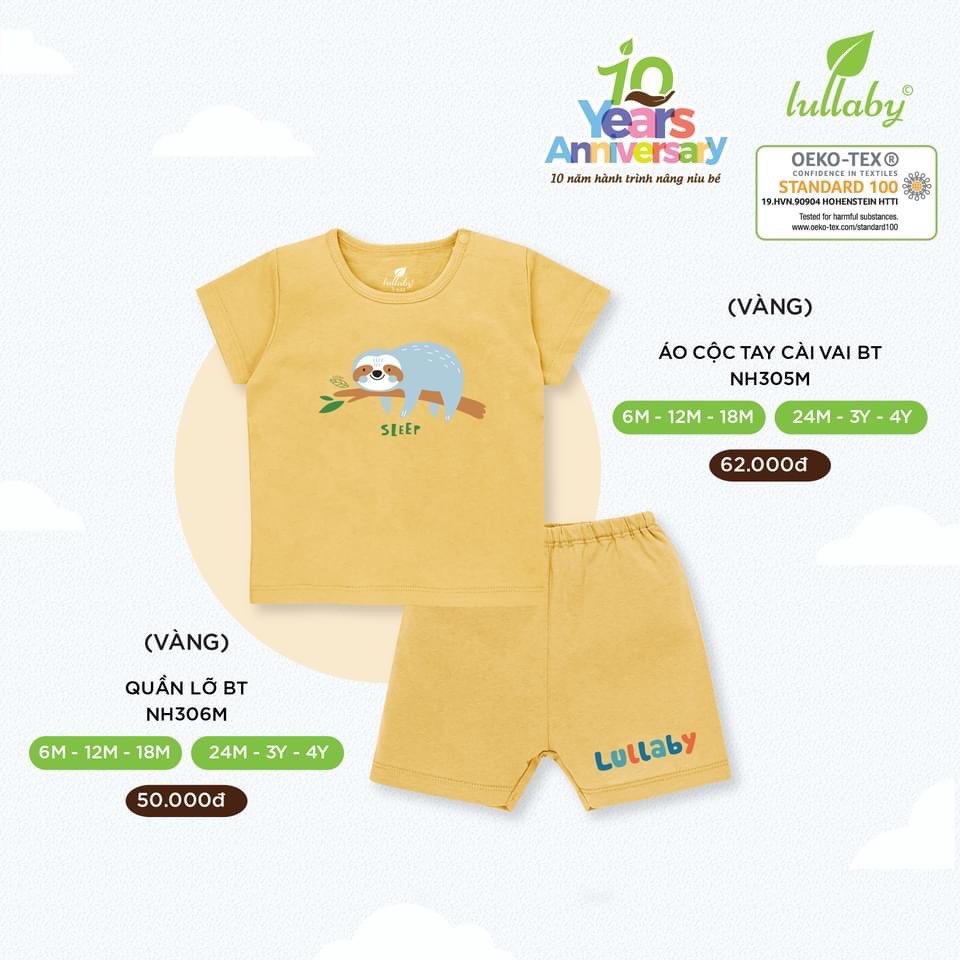Bộ cộc tay Lullaby cotton cao cấp mềm thoáng mát thấm hút tốt in hình đáng yêu cho bé trai NH306M NH303M