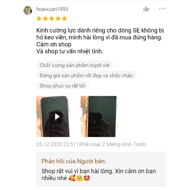 Bộ 2 Kính cường lực iPhone SE 2020 Full màn hãng Gor cao cấp