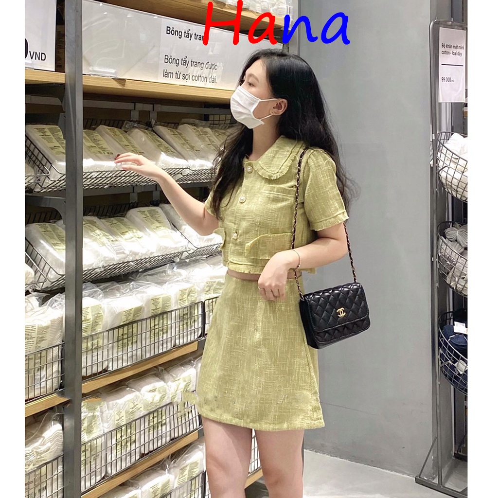 Set dạ hai màu trắng xanh siêu xinh - Hana23
