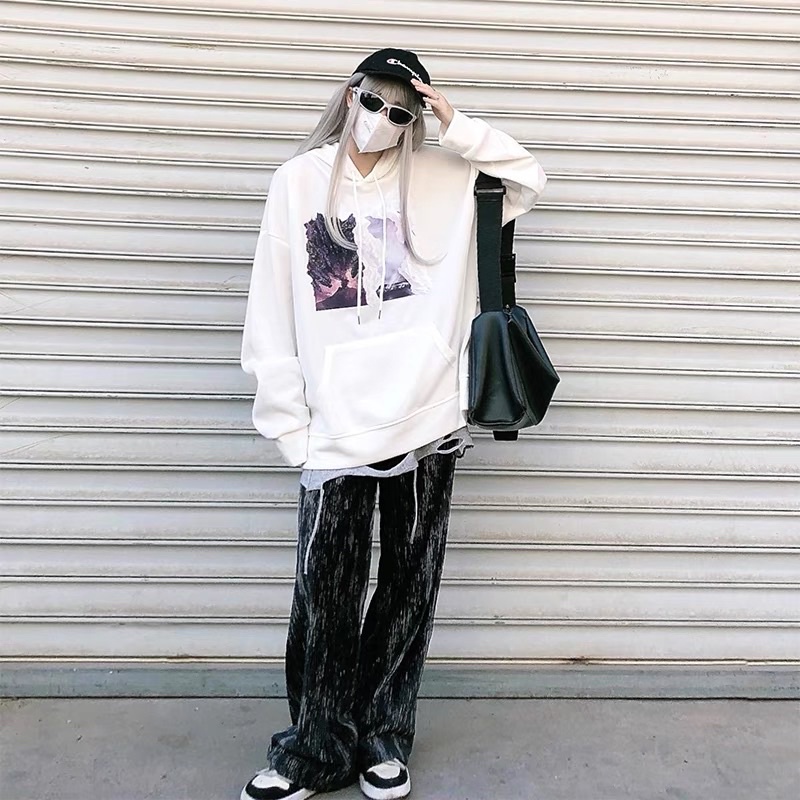 Áo Hoodie Nỉ Bông Chui Tay Dài Hoạ Tiết Loang Màu