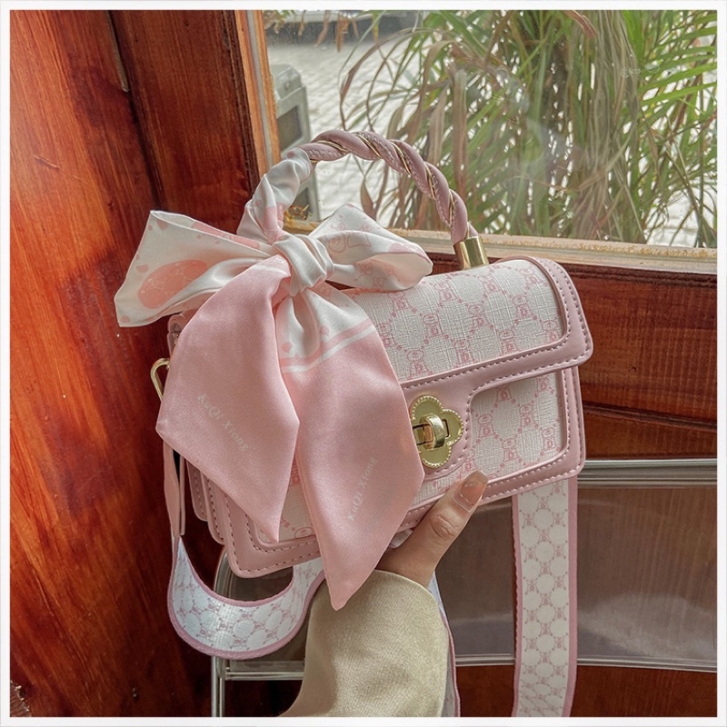 Túi xách Guc.ci kèm khăn sang trọng, giỏ xách nữ gucci nâu phối khăn có dây đeo. Túi xách nữ