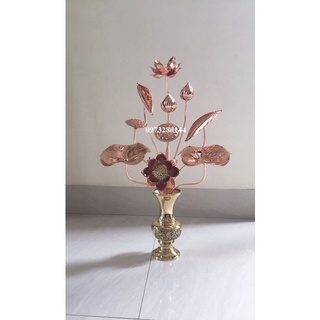 Hoa sen 10 cành bằng đồng đỏ cao 70cm
