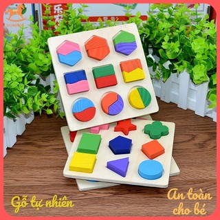 Đồ chơi gỗ Bảng gỗ ghép hình học combo 3 bảng ghép hình khối cho bé