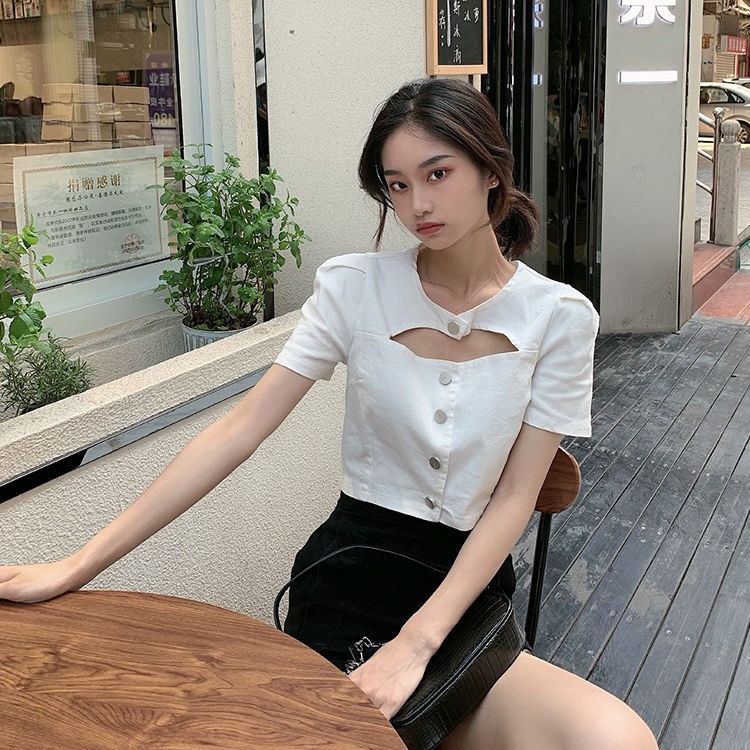 Thiết kế nữ phong cách Hồng Kông của Lisa Áo kiểu Pháp phông lụa dệt kim rỗng chất lượng thời trang
