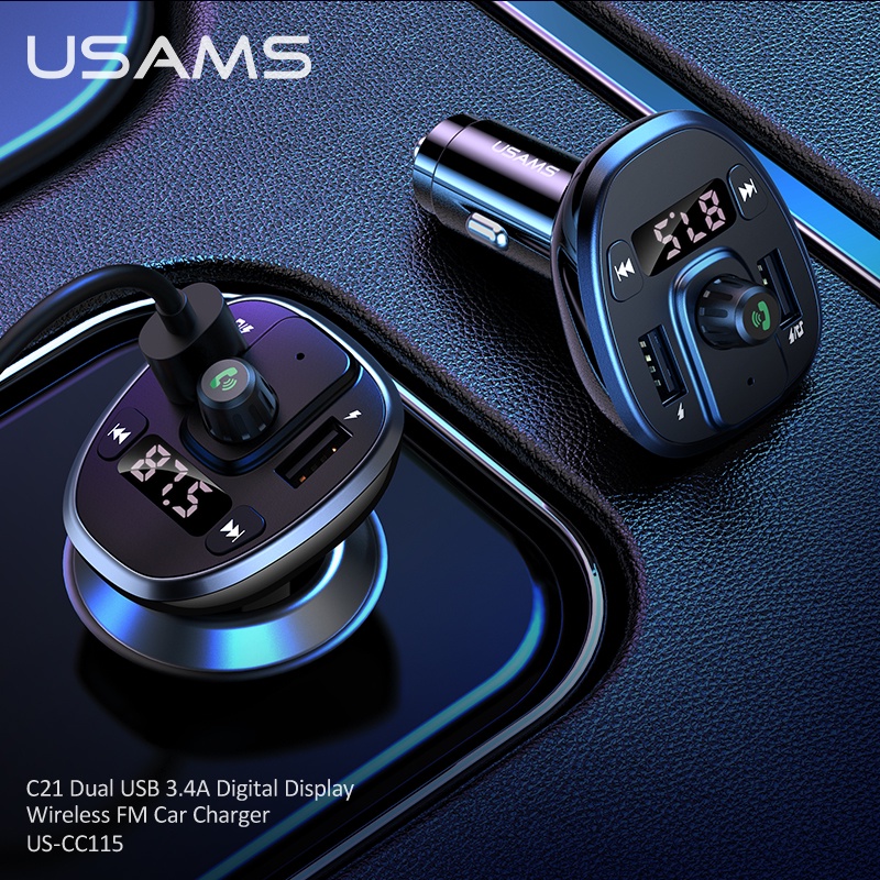 Usams Thiết Bị Phát Sóng FM Kết Nối Bluetooth 5.0 Hai Cổng USB 3.4A Rảnh Tay Dùng Trong Xe Hơi MP3