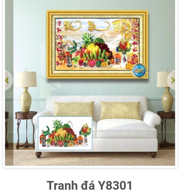 Tranh đính đá mâm ngũ quả KT:120x60cm , tranh đính đá chưa làm.