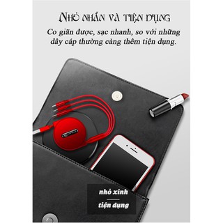 Cáp sạc nhanh đa năng cuộn rút CAFELE 3 in 1 (/Micro USB/Type C)