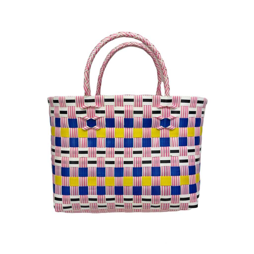 Túi xách nhựa đan tay phối sọc 1 màu (Ảnh Thật 100%)