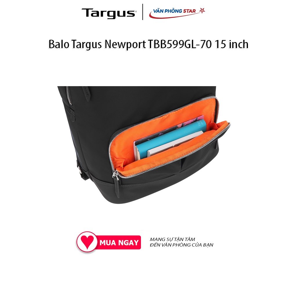 Balo Targus Newport TBB599GL-70 15 inch (29 x 14.5 x 41) chất liệu vải Polyester chống thấm nước
