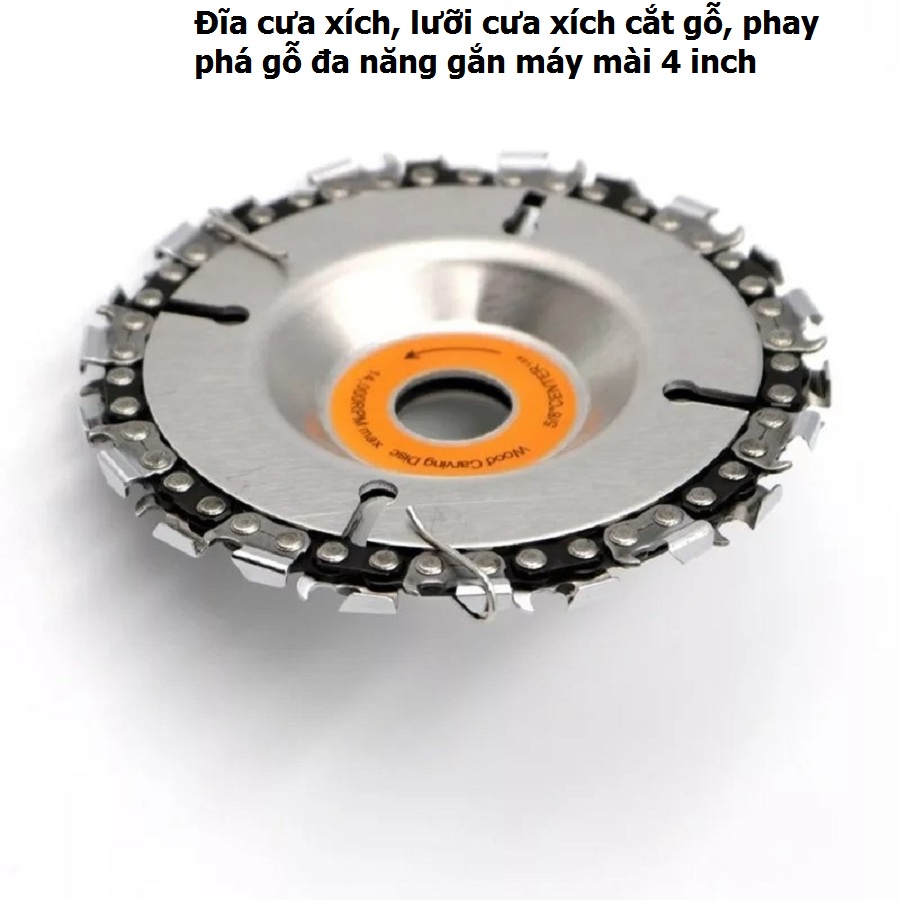 Đĩa cưa xích tròn, lưỡi cưa xích cắt gỗ, phay phá gỗ đa năng gắn máy mài 4 inch