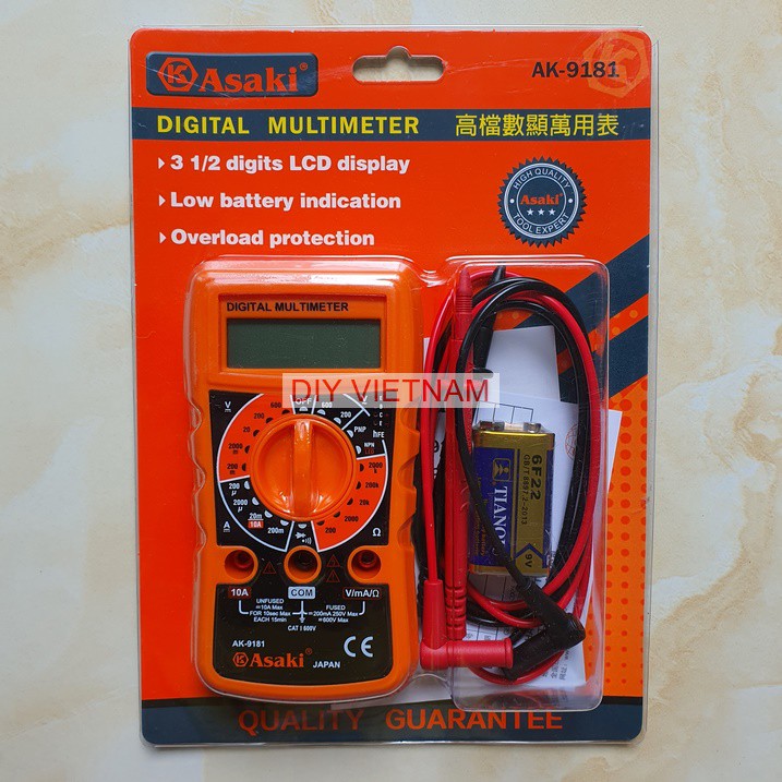 Đồng hồ vạn năng hãng Asaki Nhật Bản AK-9181 dùng đo điện AC, DC có tặng kèm 1 bút thử điện Stanley (Đồng hồ đo điện)