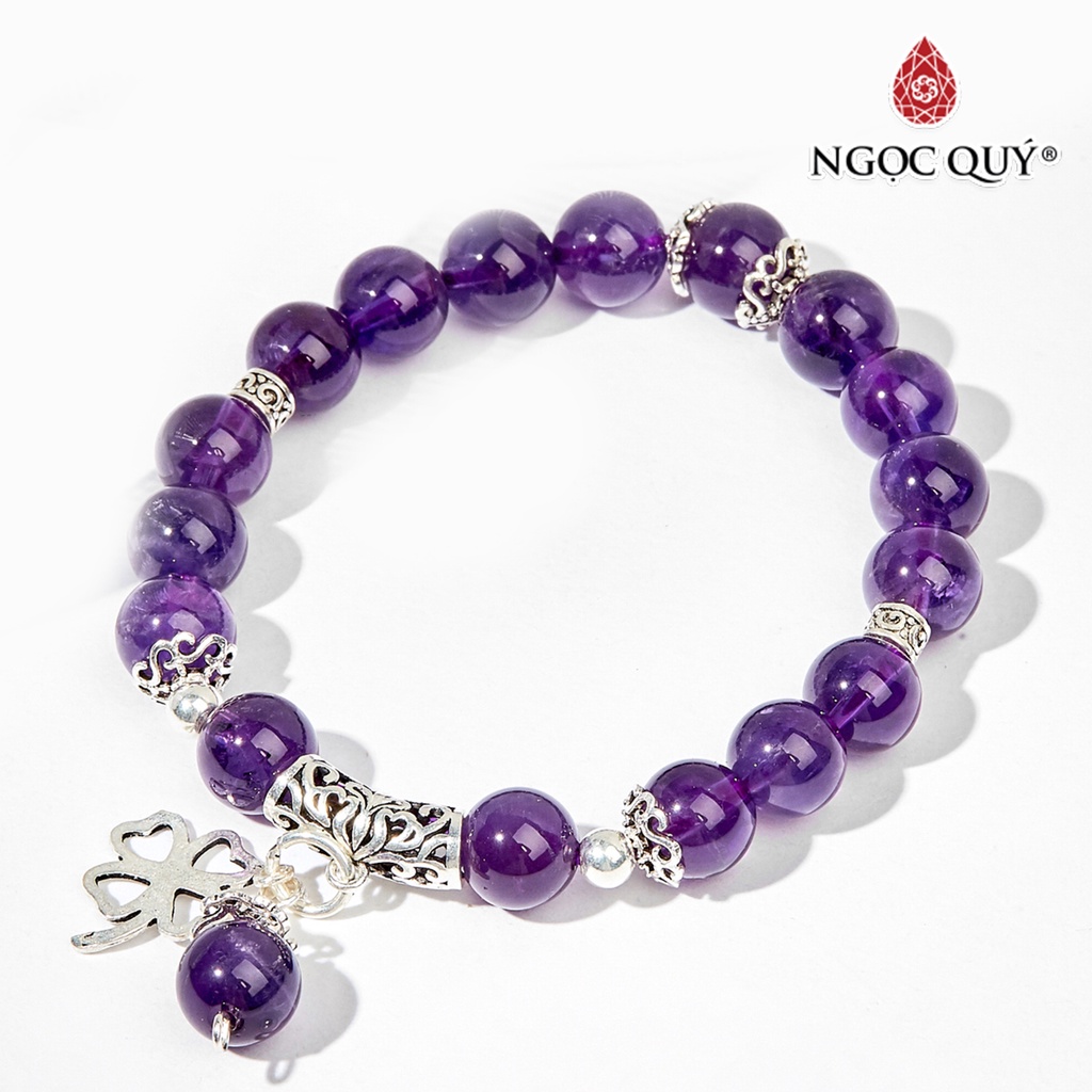 Vòng tay TA tím phối charm cỏ 4 lá - Ngọc Quý