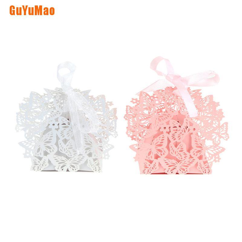 Set 10 Hộp Giấy Đựng Kẹo Thắt Nơ Ruy Băng Trang Trí Tiệc Cưới