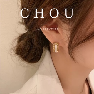 Bông Tai Trắng Viền Vàng | CHOU ACCESSORIES |