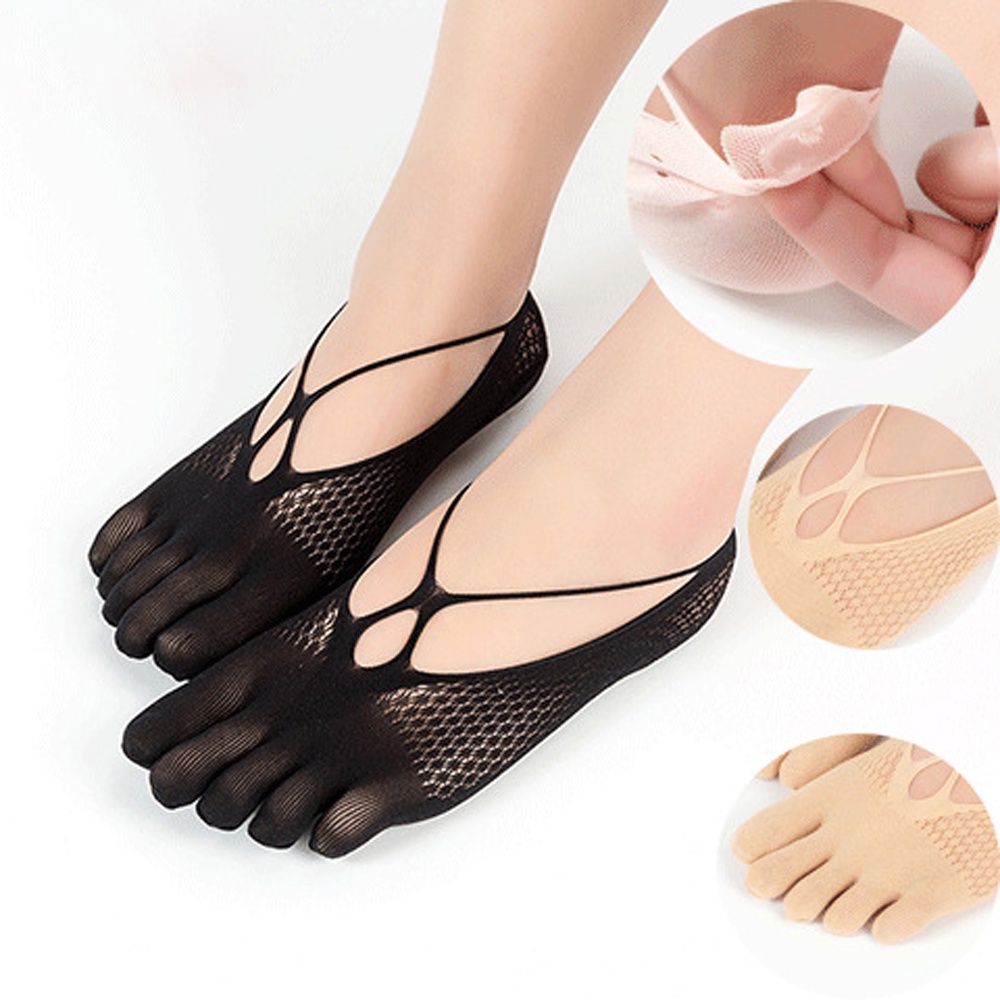 Vớ xỏ 5 ngón chân chống trượt bằng lụa ngắn thoáng khí có lưới trên bề mặt vui nhộn nhiều màu