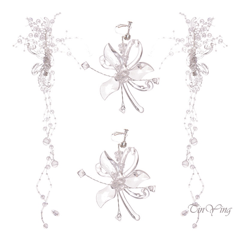 GETNOIVAS Bộ kẹp tóc và khuyên tai đính pha lê lấp lánh cho cô dâu