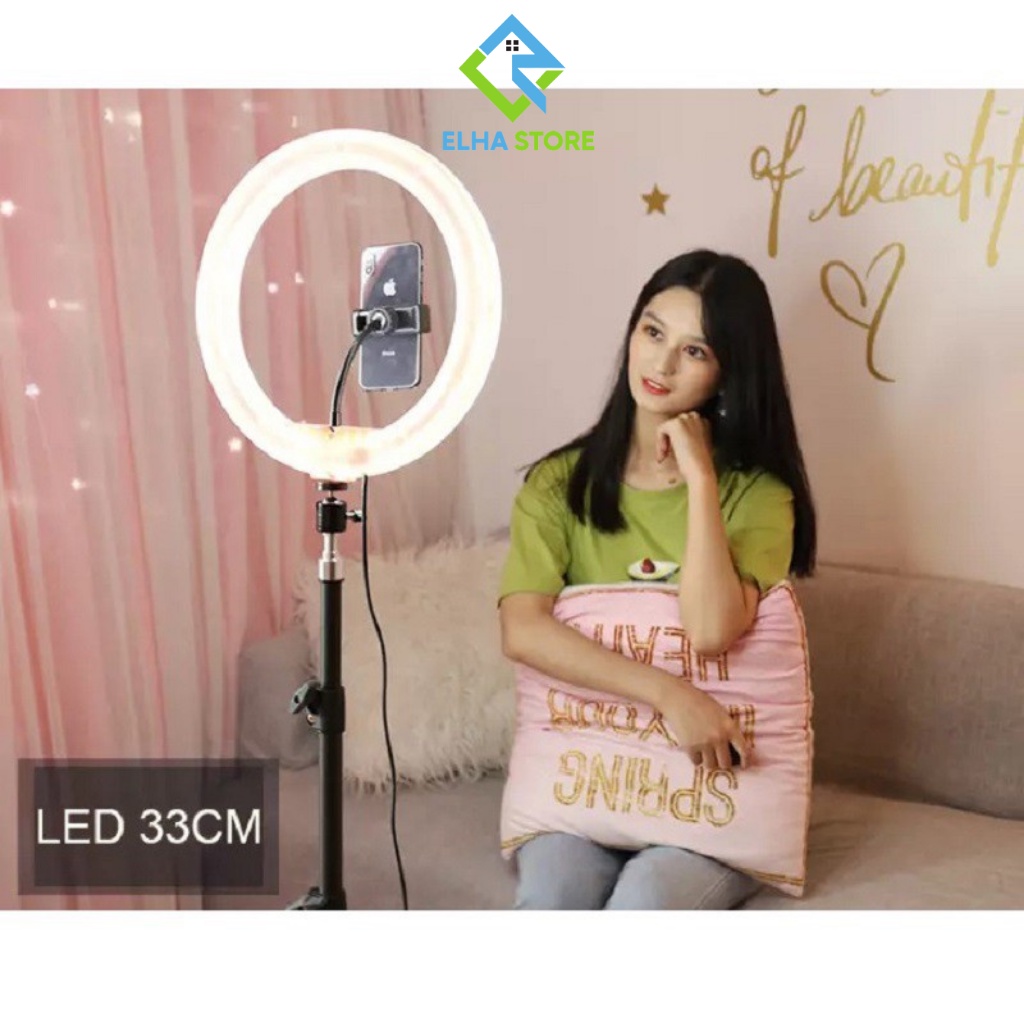 Đèn livestream size 26cm và chân 2,1m, giá đỡ điện thoại có đèn chụp ảnh make up trang điểm ELHA STORE
