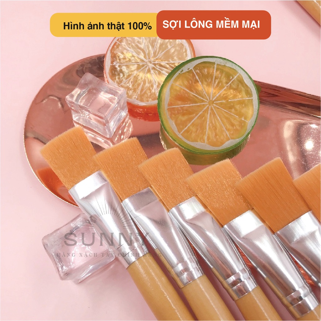 Sỉ set 10 chiếc chổi đắp mặt nạ cán gỗ mạ vàng cao cấp