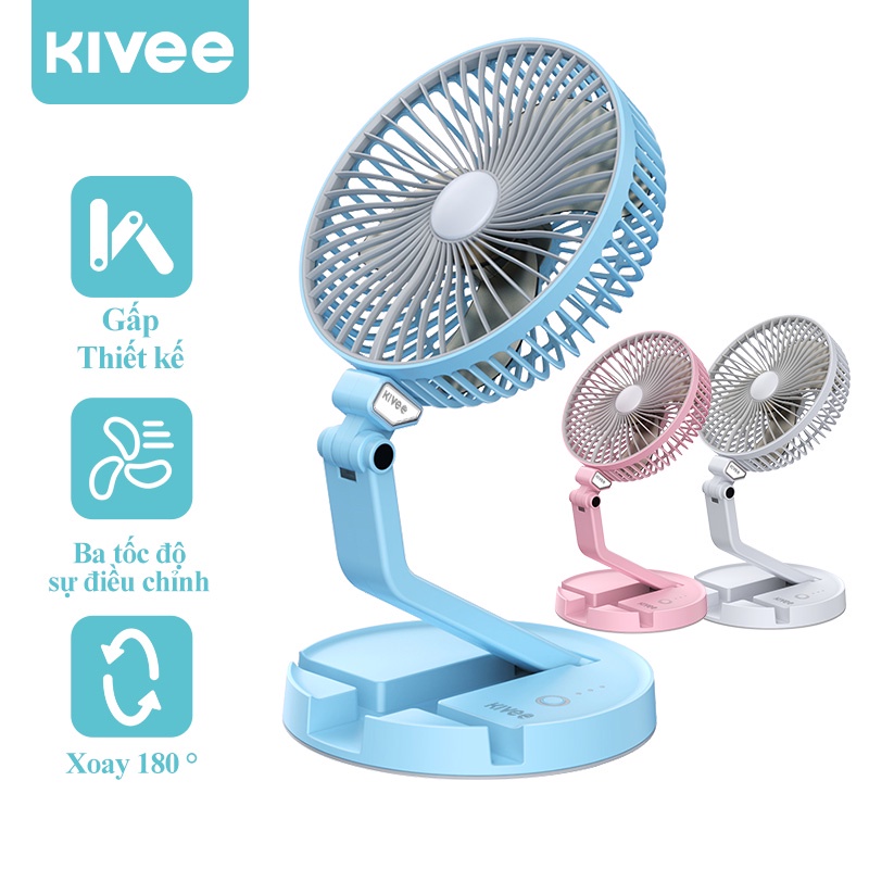 Quạt Mini Để Bàn Xoay 180 Độ, 3 Tốc Độ Gió, Cổng Sạc USB, Pin 2000mAh