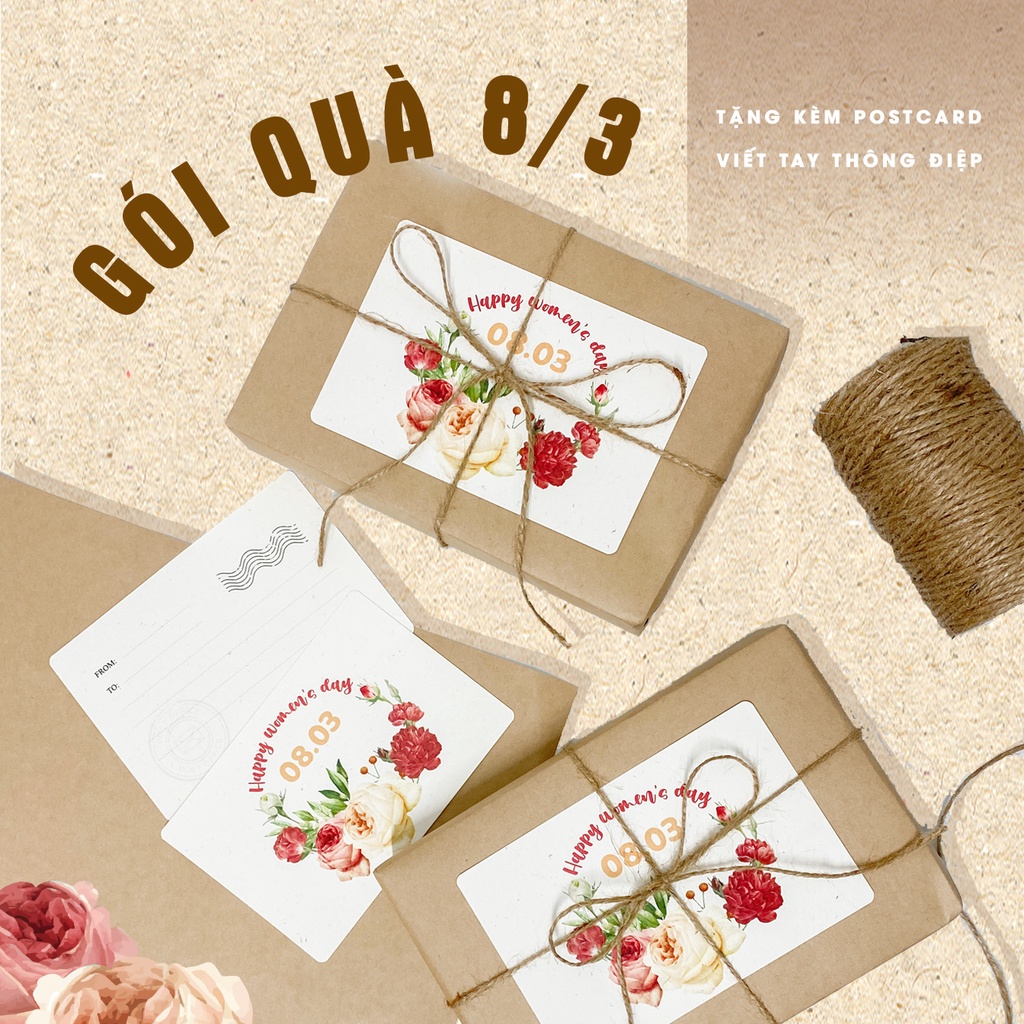 Gói quà vintage 8/3 - Quà giấy kraft cổ điển - kèm postcard - STHM PPS