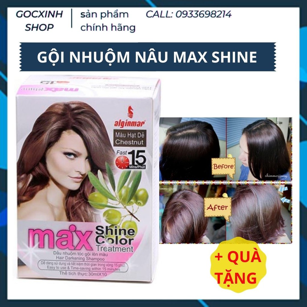 (Hot) 10 Gói Gội Là Nâu Max Shine Color + Tặng Bao Tay (Phủ Bạc)