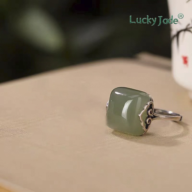 Nhẫn Mạ Bạc 925 18K Đính Đá Ngọc Bích Thời Trang Cho Nữ