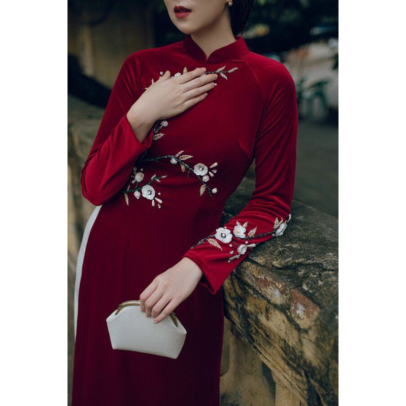 ÁO DÀI NHUNG KẾT HOA CAO CẤP⚡HÀNG ĐẸP - GIÁ RẺ⚡SP Y HÌNH