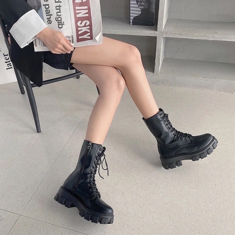 Bốt nữ, bốt chiến binh cao cổ hot nhất năm - sẵn hàng 2 màu đen trắng