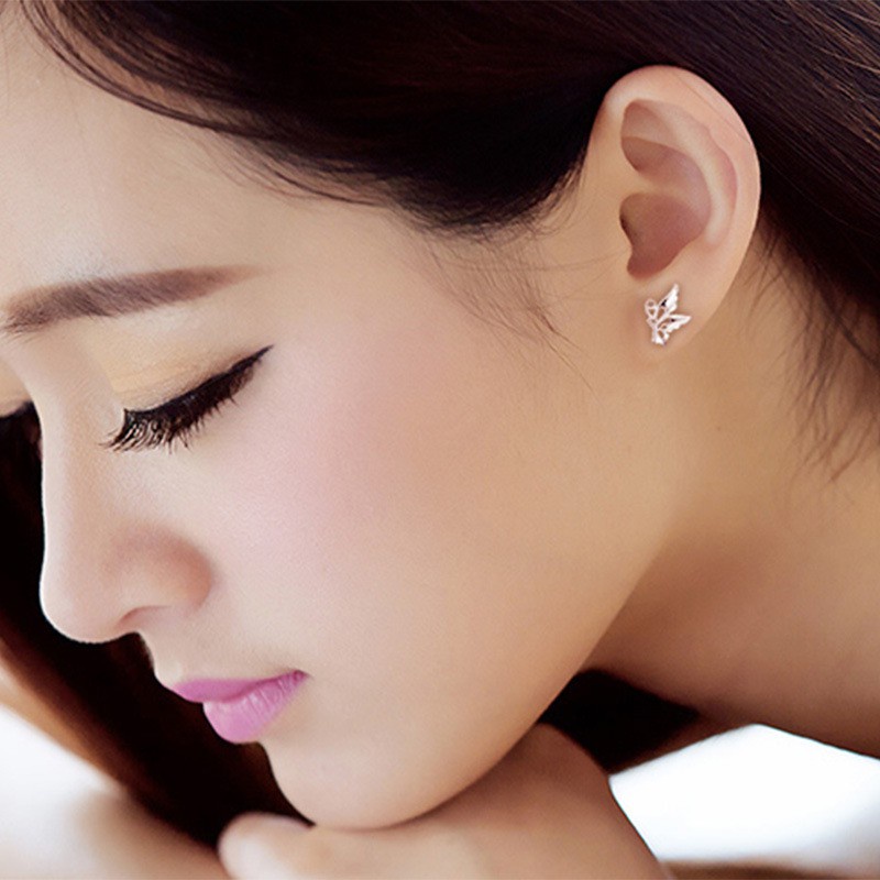 Bông Tai Mạ Bạc 925 Hình Hoa Và Bướm Phong Cách Hàn Quốc