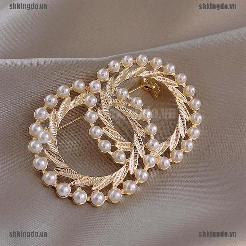 Ghim cài áo hình tròn đính ngọc trai giả nhiều màu sắc sang trọng