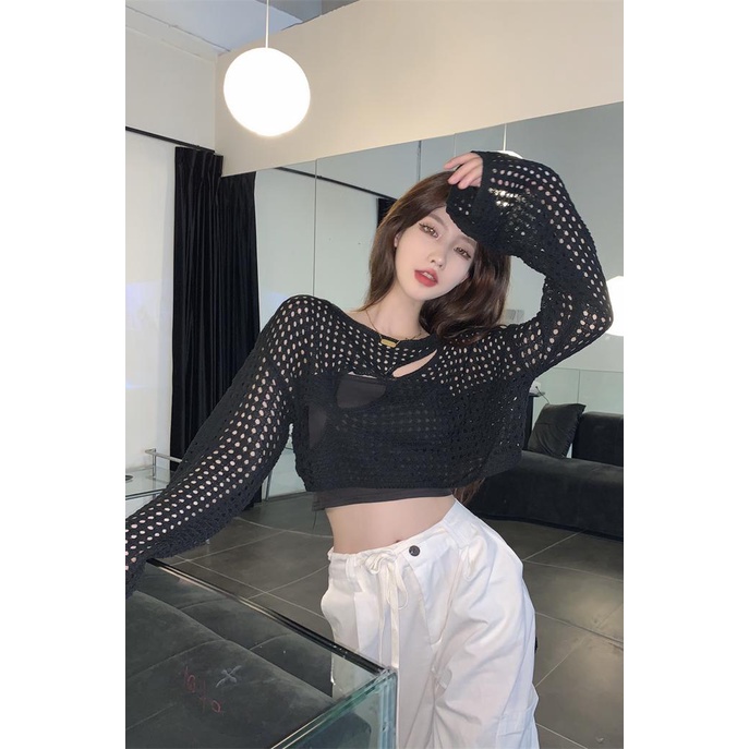 SUXI Áo Kiểu Dệt Tay Dài Dáng Rộng Chống Nắng Thời Trang Mùa Hè Hàn Quốc Có 3 Màu