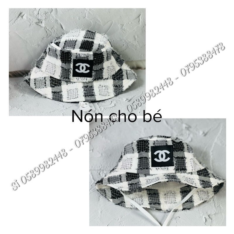 Mũ bucket caro cho em bé - Nón vành phối đen trắng cho bé vải tưa lạ neo cho bé trai bé gái cute 1tuổi đến 5t