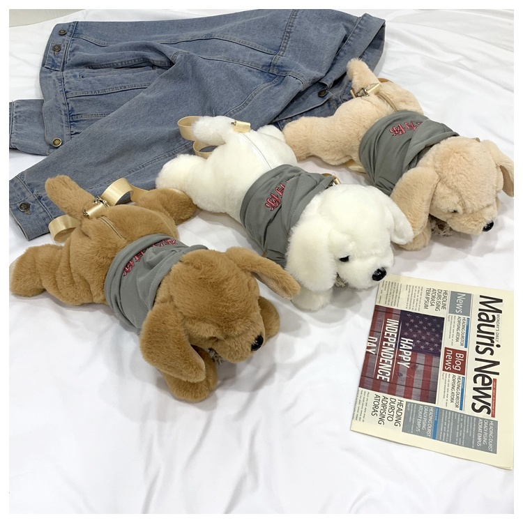 Túi Đeo Chéo Hình Cún Nhồi Bông Dễ Thương Phong Cách Mới Dành Cho Nữ