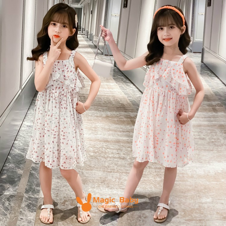 New girls' small dresses, boutique Korean children's clothing, big boys and girls, color dot chiffon dresses, lovely temperament, comfortable, cool and breathable