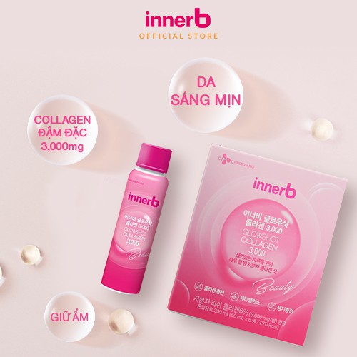 Combo 2 hộp 6 chai nước uống Collagen Vitamin C sáng da InnerB Glowshot (50ml x 6) | Thế Giới Skin Care