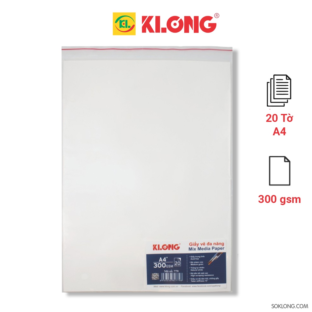 Bộ 20 tờ giấy vẽ A4+ tăng độ dính sáp chì, màu vẽ, tập vẽ cao cấp dày dặn KLong MS 779