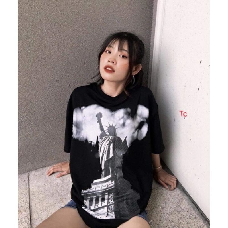 ÁO THUN TAY LỠ TƯỢNG NỮ THẦN HAI MÀU ĐEN TRẮNG CHẤT COTTON MÁT LẠNH