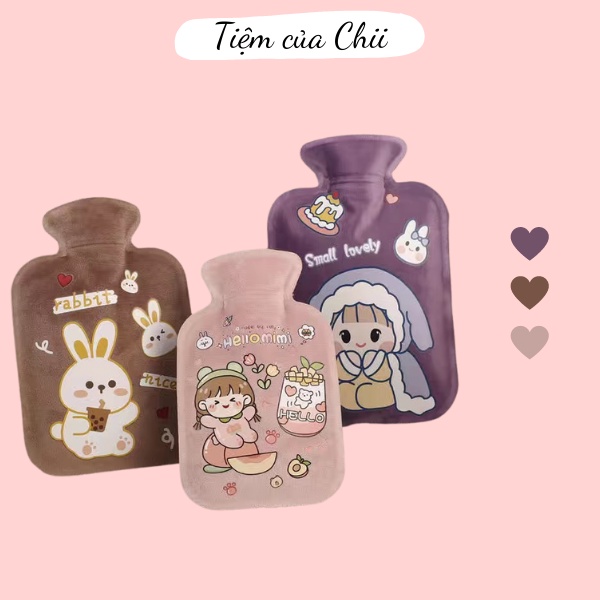 Túi chườm nóng lạnh nhung mềm giảm đau bụng kinh, túi chườm giữ ấm hạ sốt 350ml