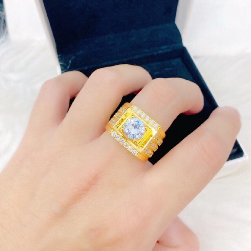 𝗡𝗵𝗮̂̃𝗻 nam hột đá siêu sáng mạ vàng 18k Kami