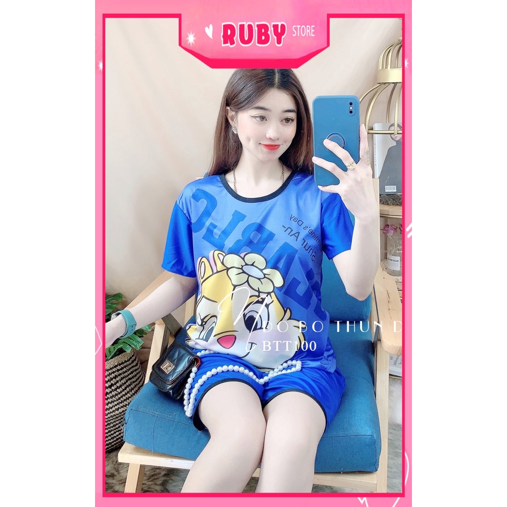 Đồ bộ nữ mặc nhà chất thun mềm mịn  in hình hoạt hình dễ thương Đồ bộ thun đùi BTT100