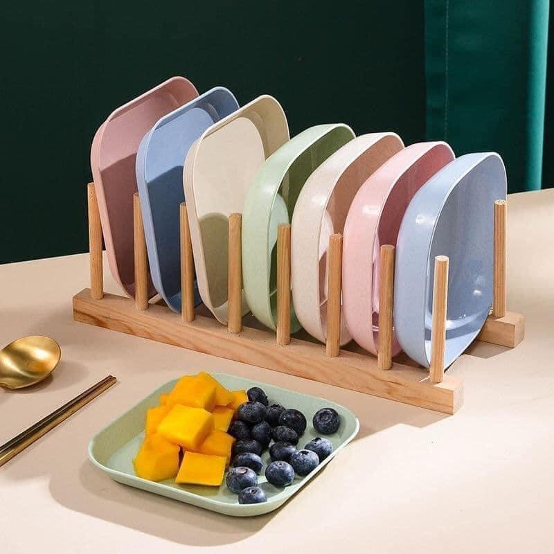 Đĩa lúa mạch set 8 đĩa nhựa an toàn tone màu Pastel ngọt ngào