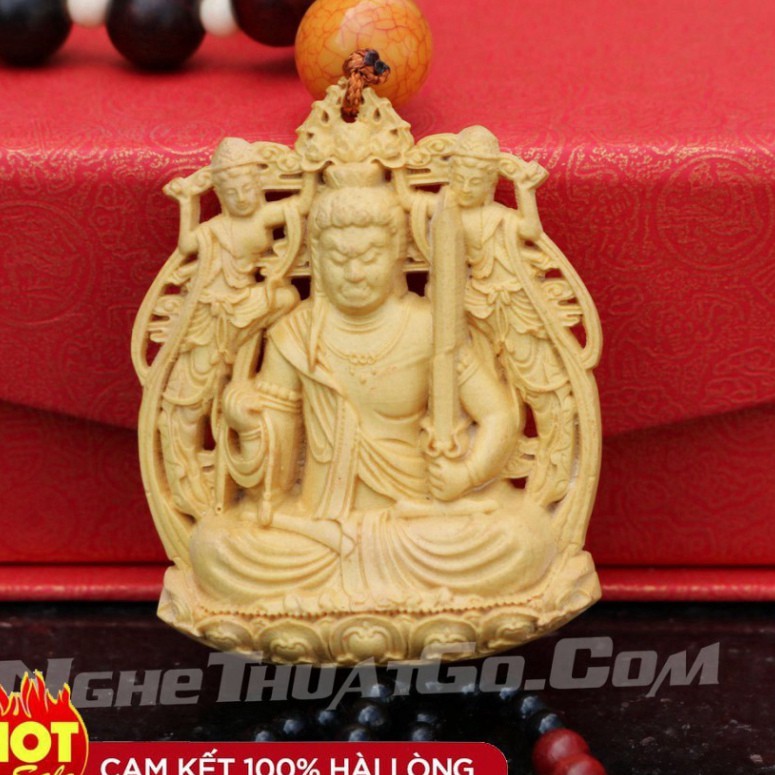 Dây treo xe ô tô tượng Phật Bất Động Minh Vương bằng gỗ Hoàng Dương- TẶNG 1 VÒNG ĐEO TAY Hàng cao cấp