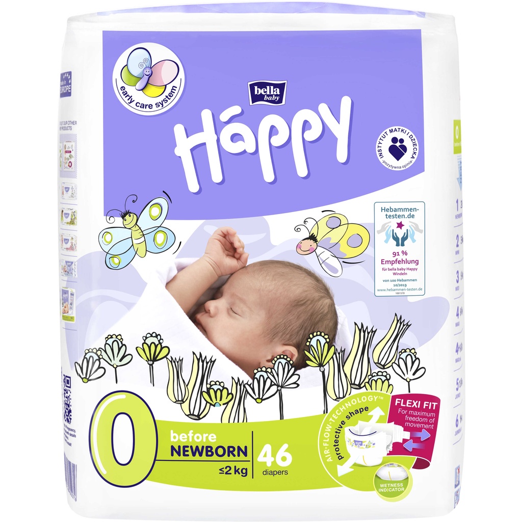 Bỉm dán BELLA HAPPY nhập khẩu Pháp cho bé dưới 2kg, bịch 46 miếng